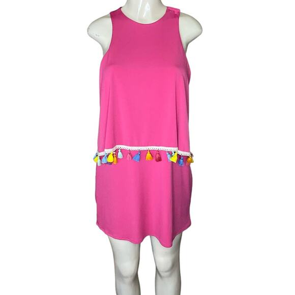 Judith March Sleeveless Tassel Crossover Back Mini Dress Pink Size Medium - Picture 1 of 9